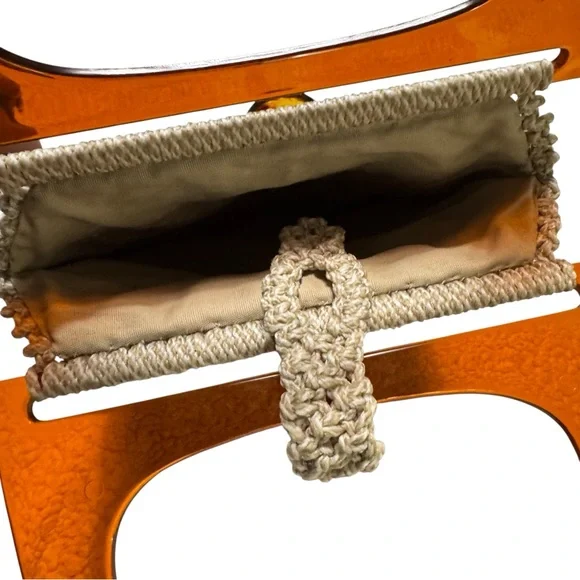 Woven Handheld Tote Bag with Wood Handle - Cream - Picture 4 of 4